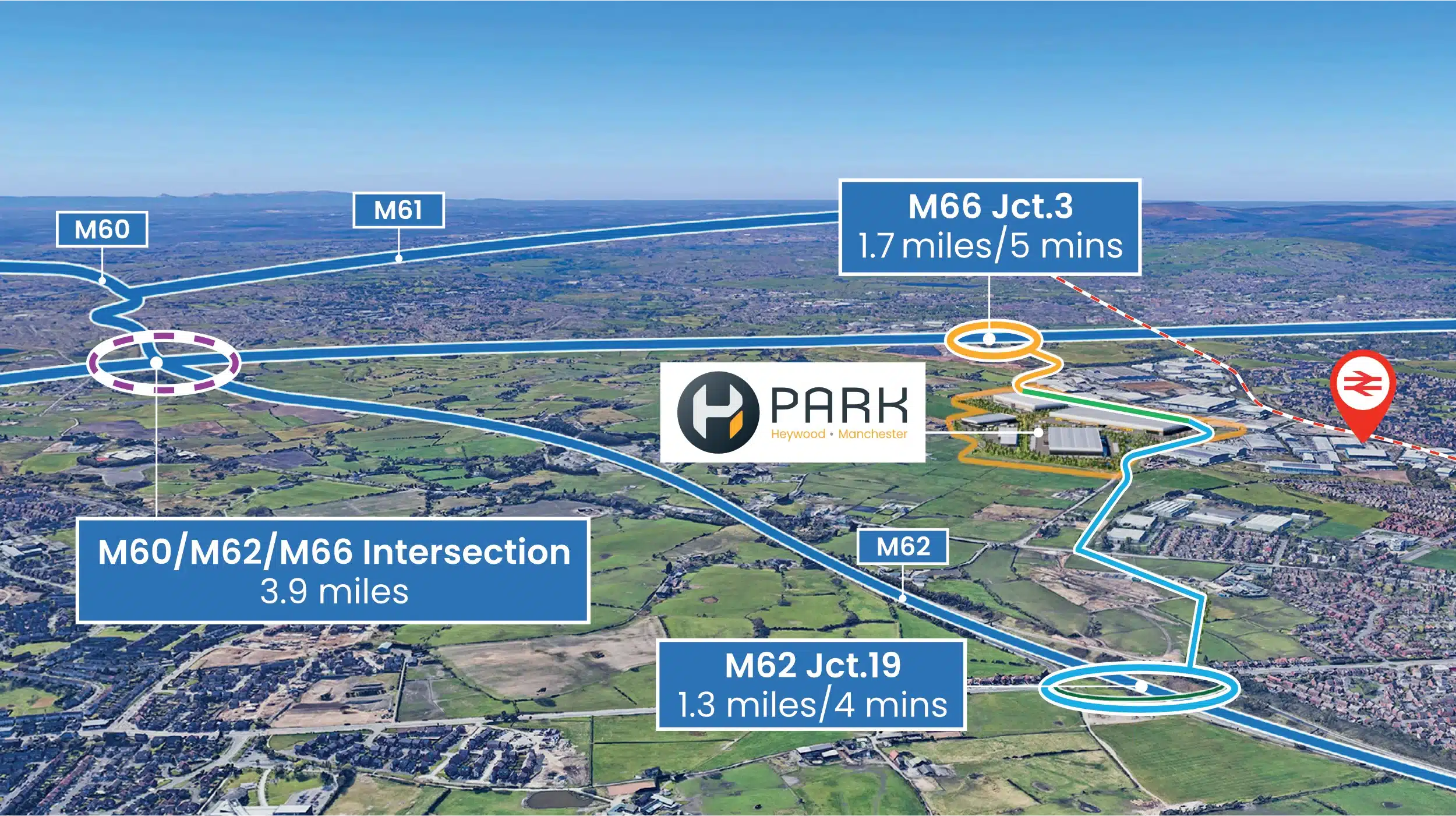 Map showing Heywood Park near M60 and M66.