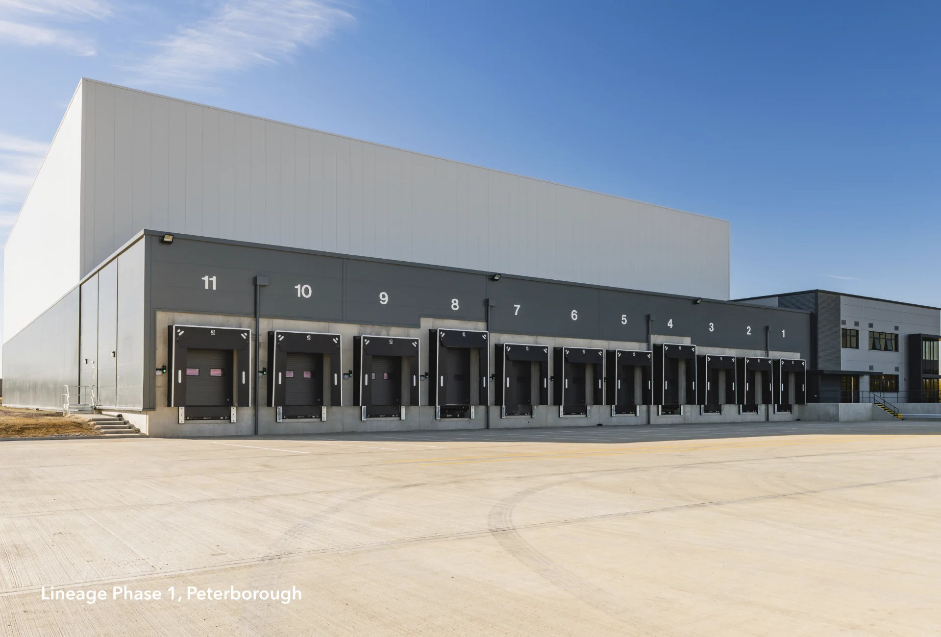 Numbered loading bays at Lineage warehouse in Peterborough