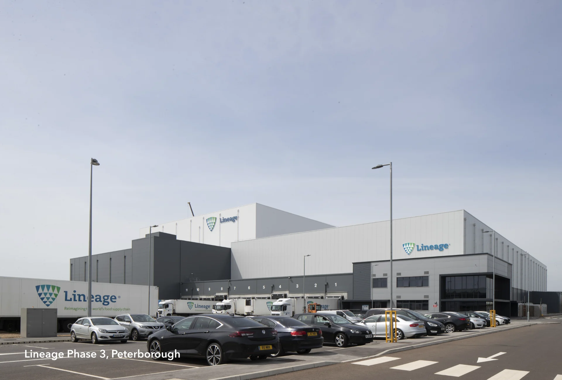 Lineage cold-storage warehouse and lorries in Peterborough