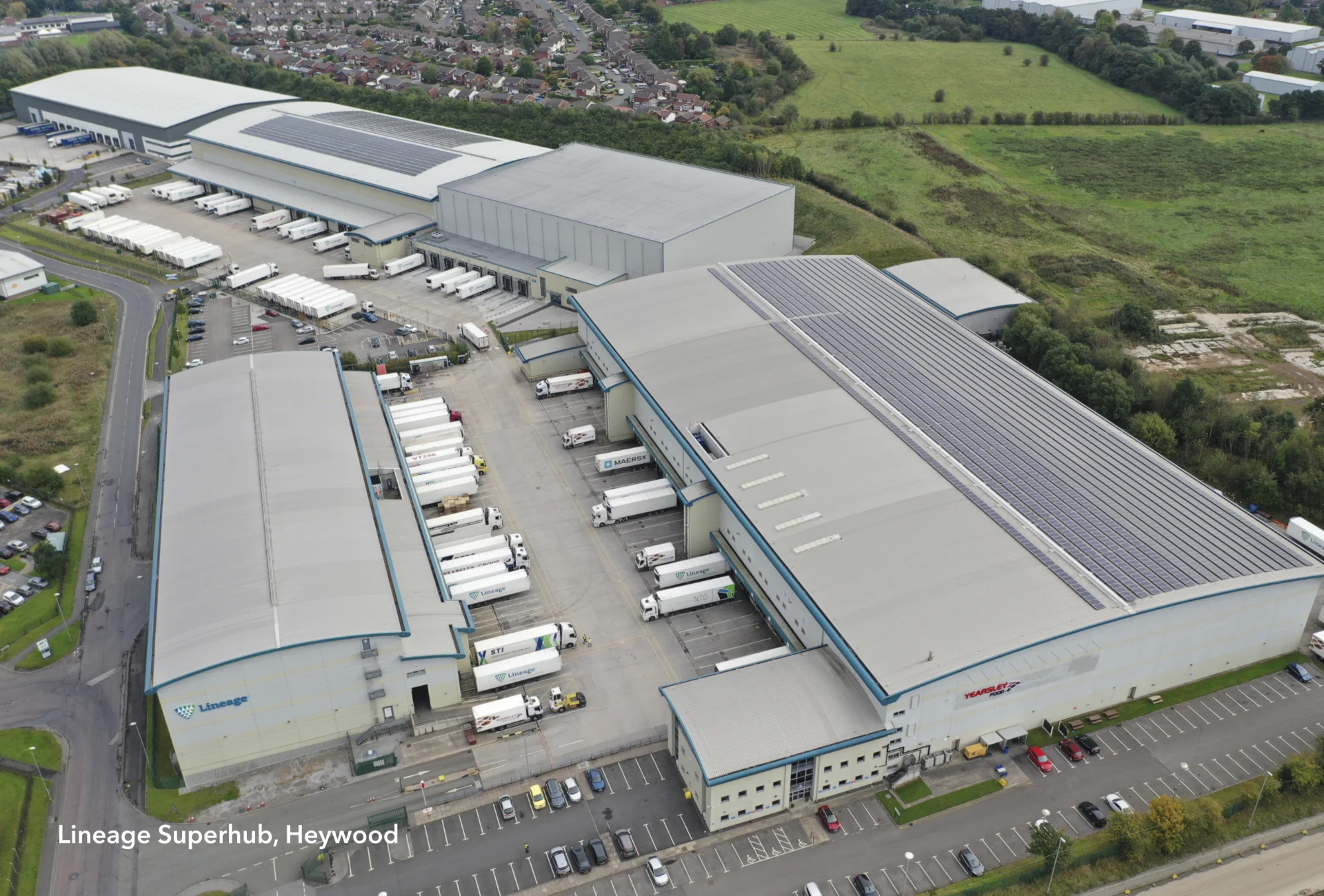 Aerial view of Lineage Superhub warehouse in Heywood